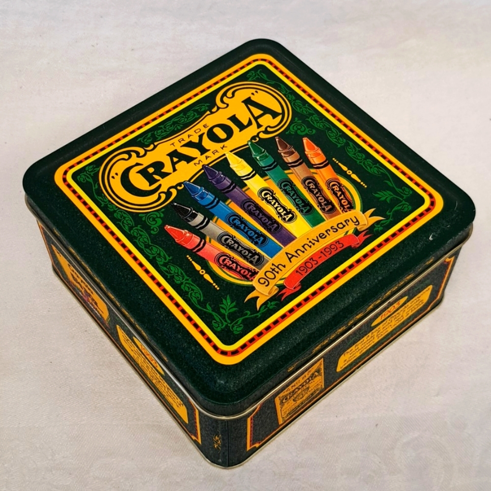 - Vintage 1993 Crayola Crayons 90th Anniversary collector tin with lid